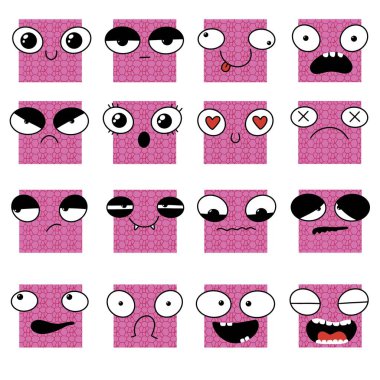 Set emotions monster with smile and sad for stickers and kids and study notebooks and fabrics and wrapping paper and Halloween festive accessories. High quality illustration