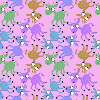Cartoon animals seamless aliens giraffe pattern for kids clothes print and wrapping paper and accessories and notebooks and fabrics. High quality illustration