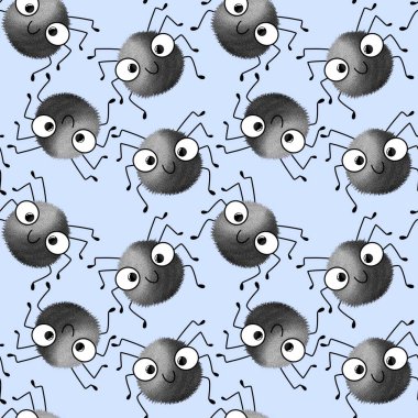 Cartoon Halloween cute spider seamless pattern for wrapping paper and clothes kids print and fabrics and accessories and notebooks. High quality illustration
