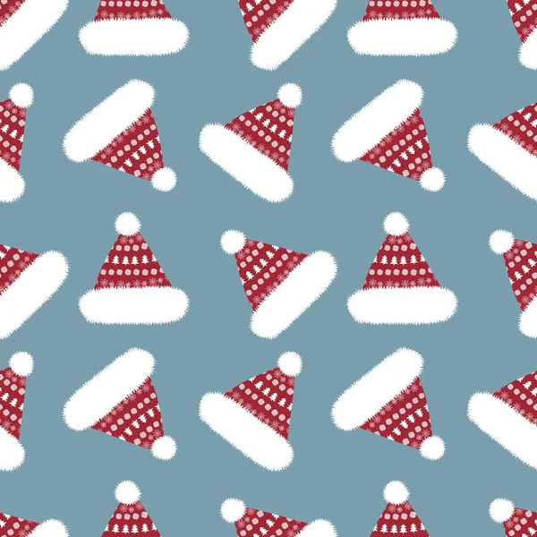 Winter Christmas Seamless Cartoon Santa Hat Pattern Kids Wrapping Paper — Fotografia de Stock