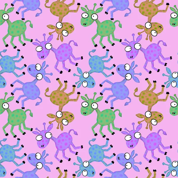 Cartoon Animals Seamless Aliens Giraffe Pattern Kids Clothes Print Wrapping — 스톡 사진