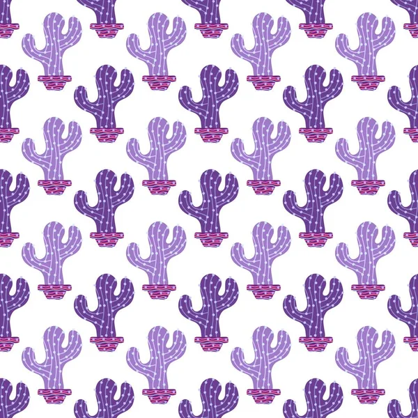 Summer Floral Seamless Cartoon Cactus Pot Pattern Kids Clothes Print — Photo