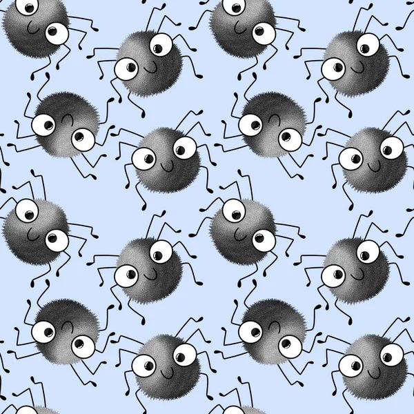 Cartoon Halloween cute spider seamless pattern for wrapping paper and clothes kids print and fabrics and accessories and notebooks. High quality illustration