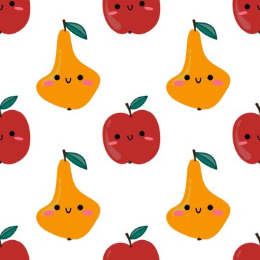 Autumn cartoon fruit seamless apples pears pattern for kids clothes print and accessories and wrapping paper and fabrics and kitchen. High quality illustration