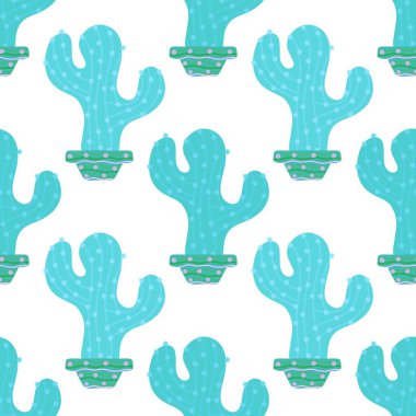 Summer floral seamless cartoon cactus and pot pattern for kids clothes print and wrapping paper and accessories and notebooks and fabrics and vocation. High quality illustration
