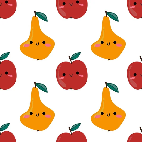 Autumn Cartoon Fruit Seamless Apples Pears Pattern Kids Clothes Print — Stok fotoğraf