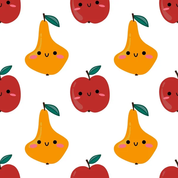 Autumn cartoon fruit seamless apples pears pattern for kids clothes print and accessories and wrapping paper and fabrics and kitchen. High quality illustration