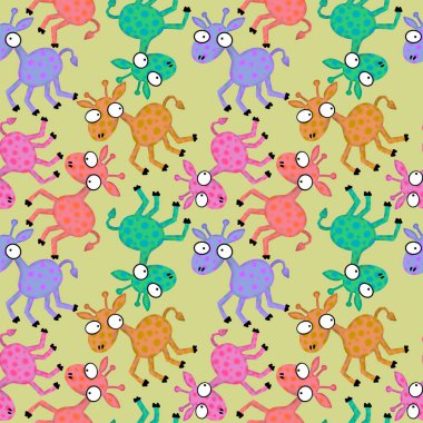 Cartoon animals seamless aliens giraffe pattern for kids clothes print and wrapping paper and accessories and notebooks and fabrics. High quality illustration