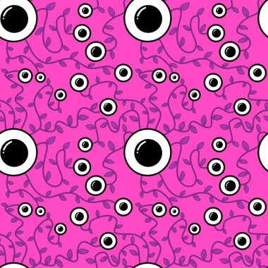 Halloween monsters aliens seamless eyes leaves pattern for wrapping paper and clothes kids print and accessories and notebooks and fabrics. High quality illustration