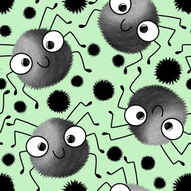Cartoon Halloween cute spider seamless pattern for wrapping paper and clothes kids print and fabrics and accessories and notebooks. High quality illustration