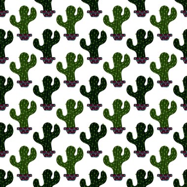 Summer floral seamless cartoon cactus and pot pattern for kids clothes print and wrapping paper and accessories and notebooks and fabrics and vocation. High quality illustration