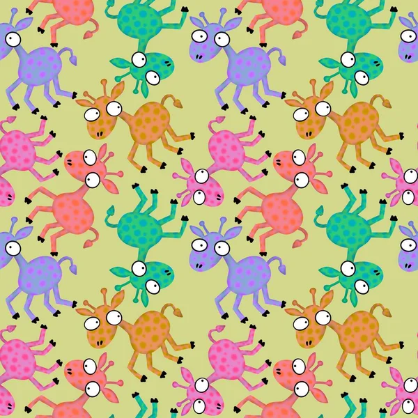 Cartoon Animals Seamless Aliens Giraffe Pattern Kids Clothes Print Wrapping — Stock Fotó
