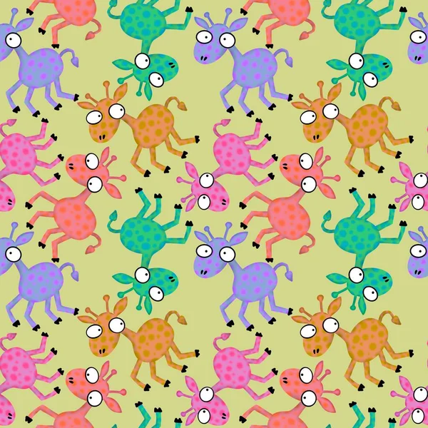 Cartoon Animals Seamless Aliens Giraffe Pattern Kids Clothes Print Wrapping — 스톡 사진