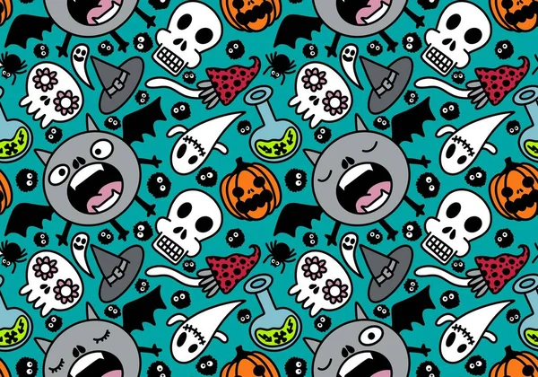 Cartoon Halloween seamless monster bats and sculls and pumpkins and ghost pattern for wrapping pattern and fabrics and accessories and notebooks and clothes print. High quality illustration