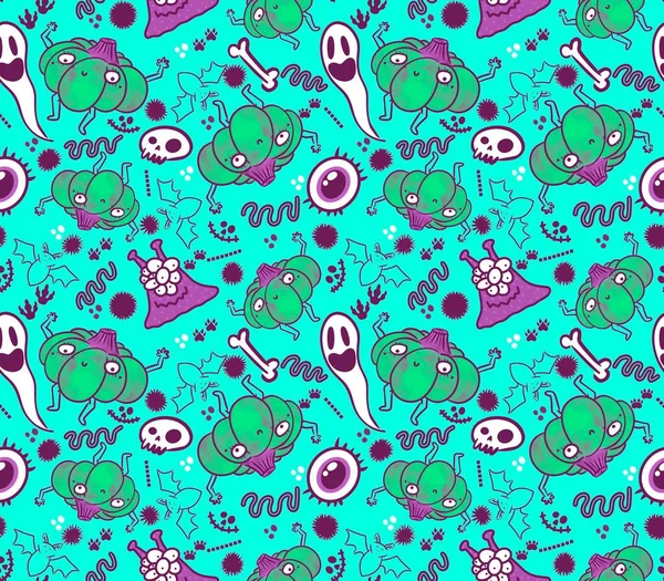 Cadılar Bayramı pürüzsüz balkabakları ve cadı şapkası kumaşlar için hayalet deseni ve ambalaj kağıdı ve kıyafet baskısı not defterleri ve aksesuarlar ve parti. Yüksek kaliteli illüstrasyon