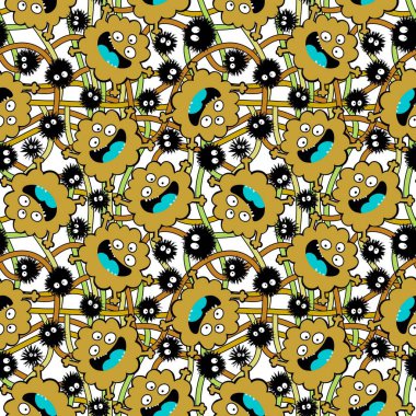 Cartoon monsters aliens seamless kids emoticons pattern for wrapping paper and festive accessories and school notebooks and fabrics and Halloween. High quality illustration