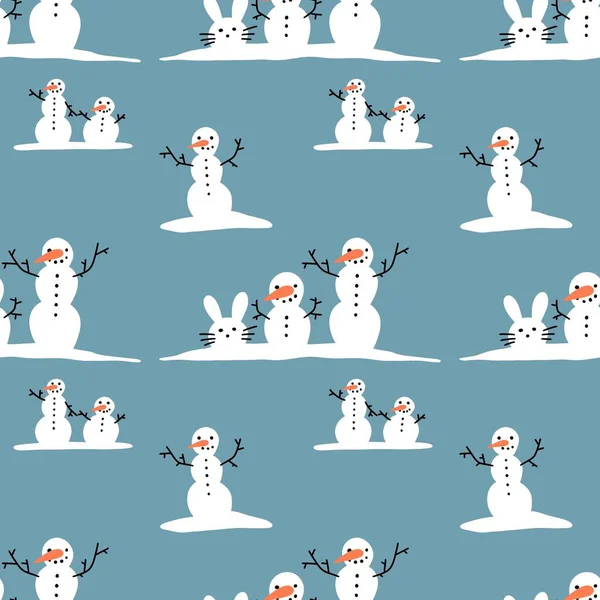 Winter seamless snowman and snowflakes pattern for Christmas wrapping paper and kids notebooks and accessories and fabrics. High quality illustration