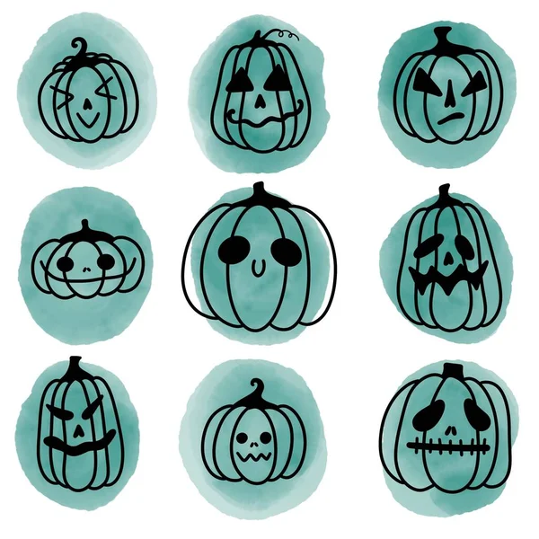 Autumn Halloween Set Pumpkins Stickers Accessories Notebooks Fabrics Clothes Print — Stockfoto