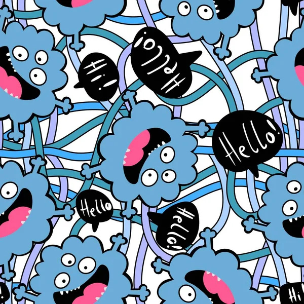 Cartoon Monsters Aliens Seamless Kids Emoticons Pattern Wrapping Paper Festive — Fotografia de Stock