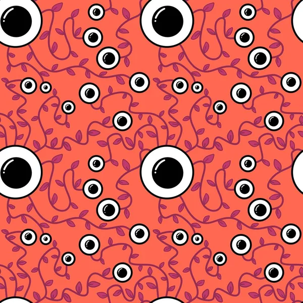 Halloween monsters aliens seamless eyes leaves pattern for wrapping paper and clothes kids print and accessories and notebooks and fabrics. High quality illustration