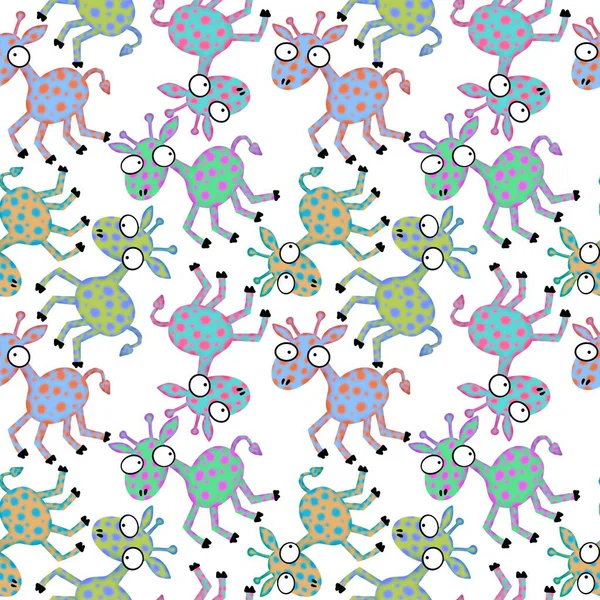 Cartoon Animals Seamless Aliens Giraffe Pattern Kids Clothes Print Wrapping — Photo