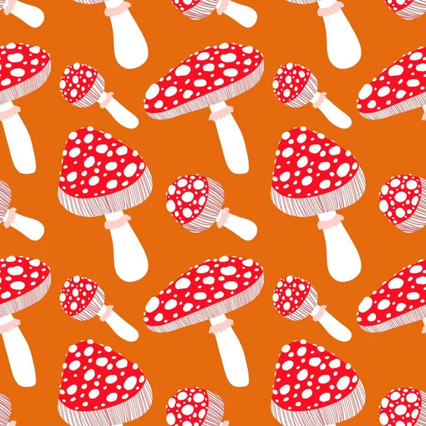 Cartoon Autumn Amanita Seamless Mushrooms Pattern Halloween Wrapping Paper Kids — Φωτογραφία Αρχείου