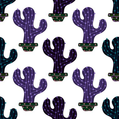 Summer floral seamless cartoon cactus and pot pattern for kids clothes print and wrapping paper and accessories and notebooks and fabrics and vocation. High quality illustration