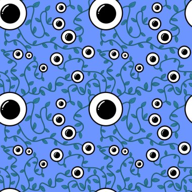 Halloween monsters aliens seamless eyes leaves pattern for wrapping paper and clothes kids print and accessories and notebooks and fabrics. High quality illustration