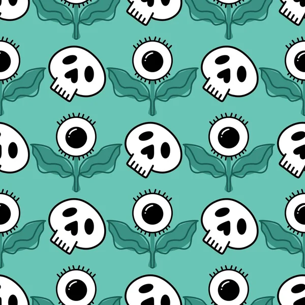 Halloween cartoon seamless sculls and eyes flower pattern for wrapping paper and fabrics and accessories and notebooks and clothes print and decorative. High quality illustration