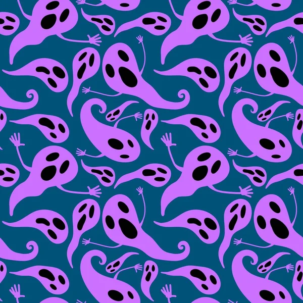 Autumn Halloween Seamless Cartoon Ghost Pattern Fabrics Wrapping Paper Clothes — Stock Photo, Image