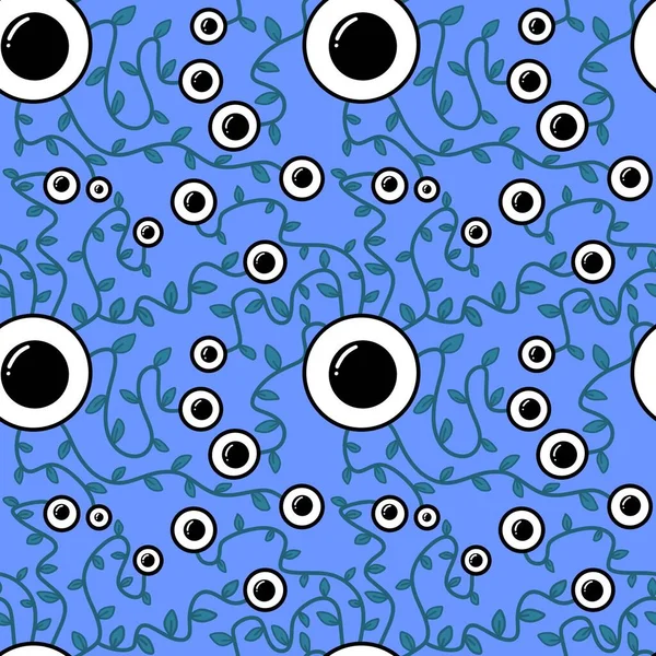 Halloween monsters aliens seamless eyes leaves pattern for wrapping paper and clothes kids print and accessories and notebooks and fabrics. High quality illustration