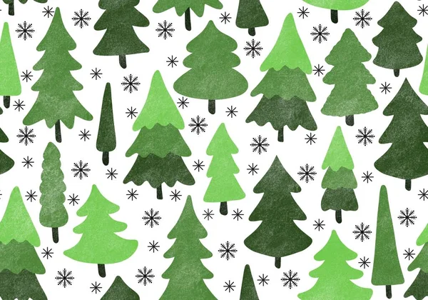 Winter Forest Seamless Christmas Tree Pattern New Year Wrapping Paper — Foto de Stock