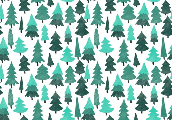 Winter Forest Seamless Christmas Tree Pattern New Year Wrapping Paper — Stockfoto