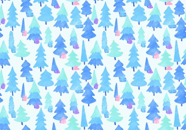 Winter forest seamless Christmas tree pattern for new year wrapping paper and kids clothes print and Noel accessories and fabrics and notebooks and gifts box. High quality illustration