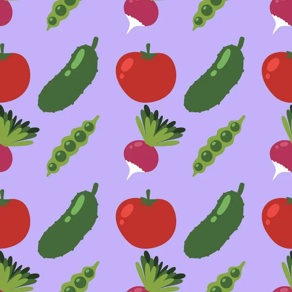 Autumn Harvest Cartoon Seamless Tomatoes Cucumber Radish Peas Pattern Wrapping — Photo