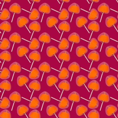 Cartoon sugar candy seamless Halloween pumpkins lollipop pattern for wrapping paper and kids clothes print and accessories and notebooks and fabrics. High quality illustration