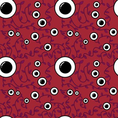 Halloween monsters aliens seamless eyes leaves pattern for wrapping paper and clothes kids print and accessories and notebooks and fabrics. High quality illustration