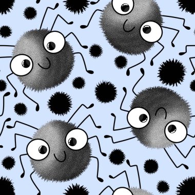 Cartoon Halloween cute spider seamless pattern for wrapping paper and clothes kids print and fabrics and accessories and notebooks. High quality illustration