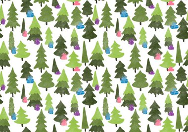 Winter forest seamless Christmas tree pattern for new year wrapping paper and kids clothes print and Noel accessories and fabrics and notebooks and gifts box. High quality illustration