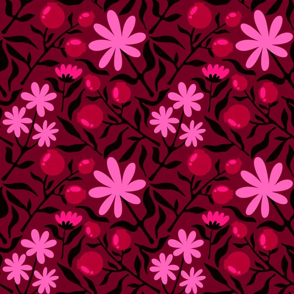 Floral Spring Summer Seamless Flower Berries Pattern Wrapping Paper Accessories — ストック写真