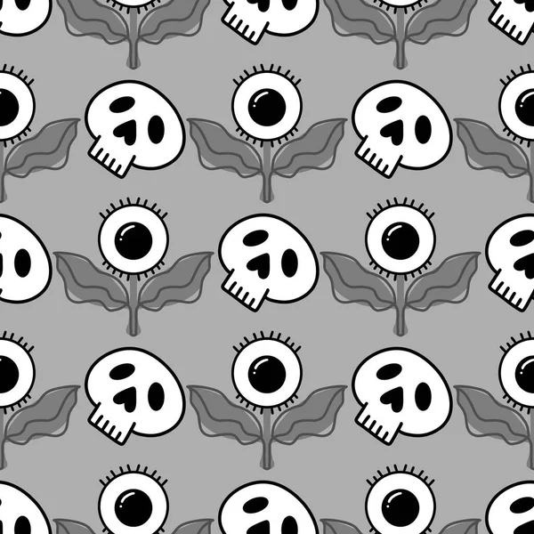 Halloween Cartoon Seamless Sculls Eyes Flower Pattern Wrapping Paper Fabrics — 스톡 사진