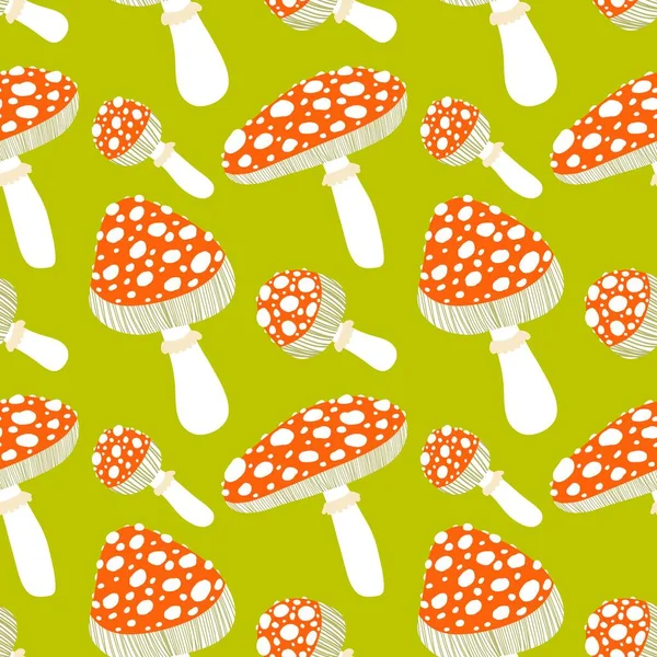 Cartoon Autumn Amanita Seamless Mushrooms Pattern Halloween Wrapping Paper Kids — Fotografia de Stock