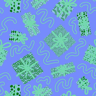 Festive gifts box seamless present with ribbons and bow pattern for birthday and Christmas and wrapping paper and accessories and notebooks 