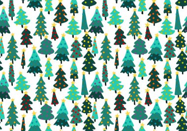 Winter forest seamless Christmas tree pattern for new year wrapping paper and kids clothes print and Noel accessories and fabrics and notebooks and gifts box. High quality illustration