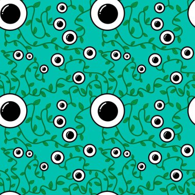 Halloween monsters aliens seamless eyes leaves pattern for wrapping paper and clothes kids print and accessories and notebooks and fabrics. High quality illustration