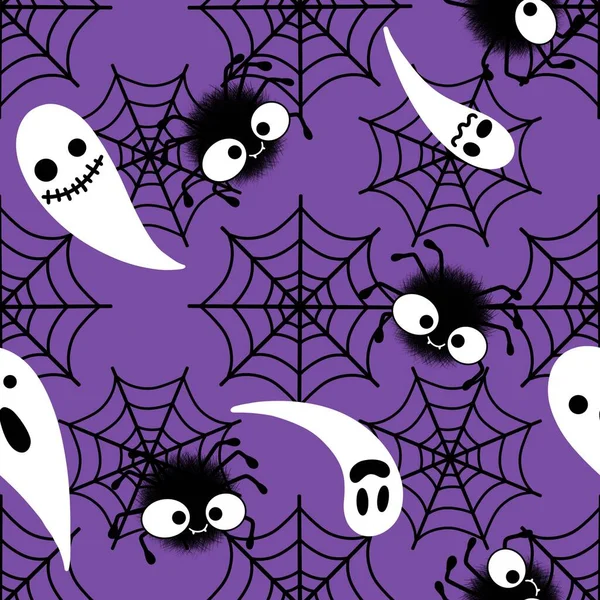 Halloween Cartoon Seamless Web Spider Ghost Pattern Wrapping Paper Accessories — Photo