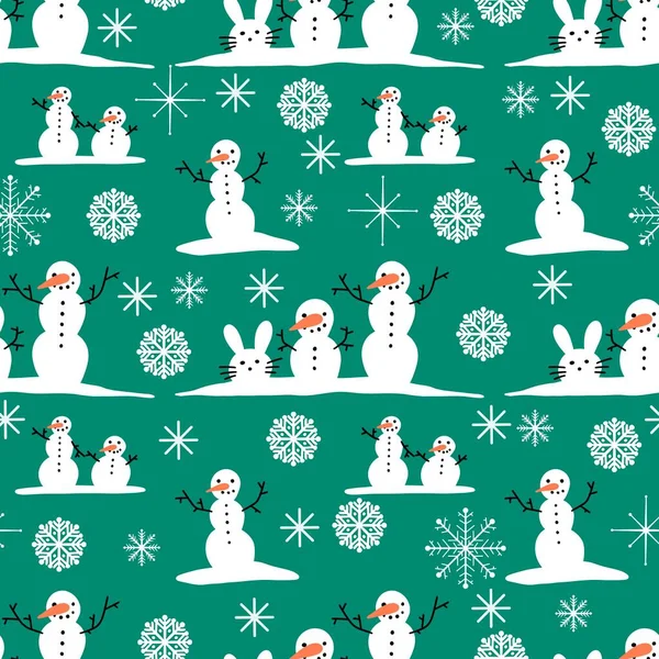 Winter seamless snowman and snowflakes pattern for Christmas wrapping paper and kids notebooks and accessories and fabrics. High quality illustration