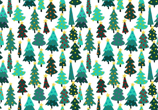 Winter Forest Seamless Christmas Tree Pattern New Year Wrapping Paper — Fotografia de Stock