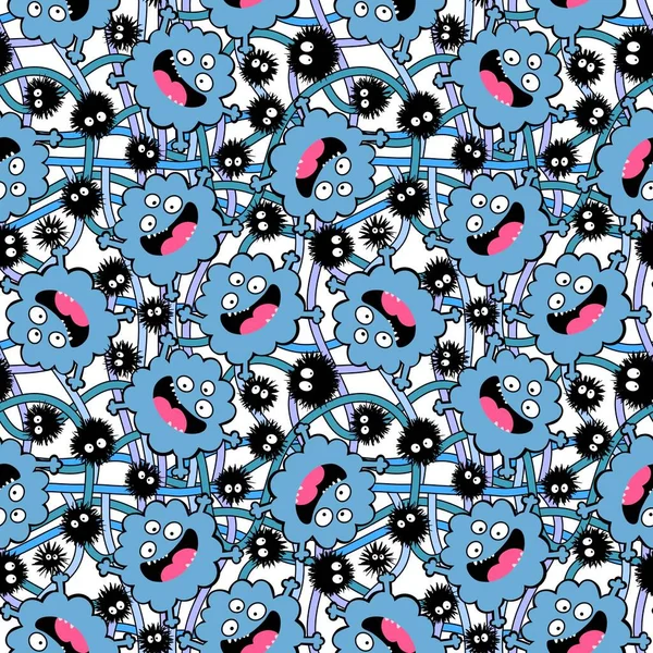 Cartoon Monsters Aliens Seamless Kids Emoticons Pattern Wrapping Paper Festive — Stockfoto