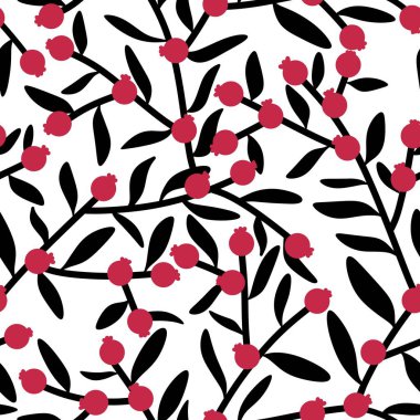 Branches floral seamless berries pattern for wrapping festive paper and kids clothes print and autumn fabrics and winter packaging and summer accessories. High quality illustration